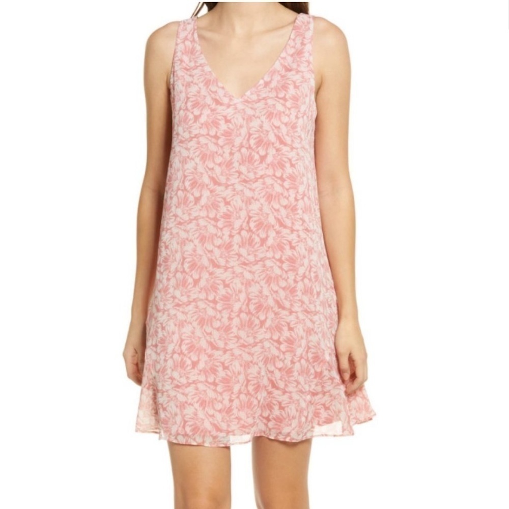 NWT CHARLES HENRY Floral Tank Dress In Pink Shadow Petals Large
